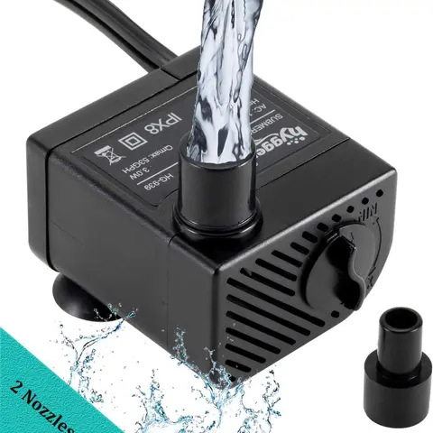 hygger Classic Plastic Body Aquarium Filter Pump - 3W Ultra-Quiet Adjustable Submersible Mini Water Pump for Fish & Fountain, 53GPH (200L/H), Low Power, AC 110-120V/60Hz, Saltwater & Freshwater Compatible, 1x13mm Nozzle, 1xMini Waterfall Filter Device