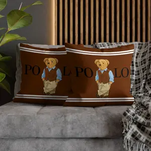Vest Stripe Teddy Bear Throw Pillows, Contrast Color Printed Cushions, Soft and Skin-Friendly, Art Decorative Pillow Covers, 1 Pair (with Filling), 17.71×17.71 Inches, Home Decorative Cushion, Square Cushion