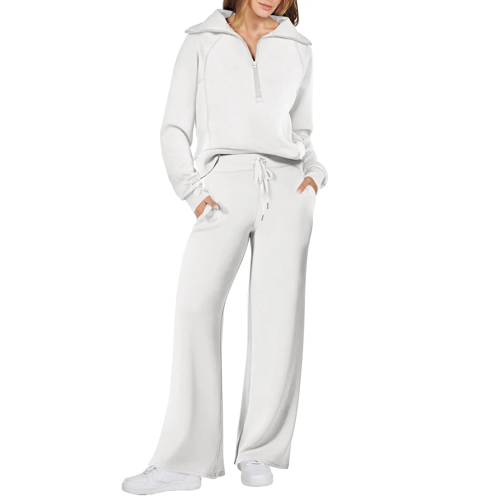 ANRABESS Women 2 Piece Outfits Sweatsuit Set 2025 Fall Oversized Half Zip Sweatshirt Wide Leg Sweatpant Lounge Set Tracksuit