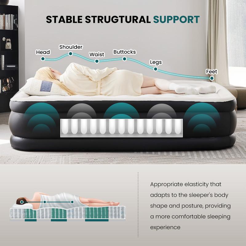 Air Mattress - Inflatable Blow Up Mattress Airbed with Built-in Pump, Double Height, Adjustable Portable for Home or Camping