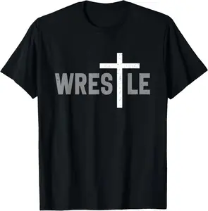 Wrestle Christian Wrestler Cross T-Shirt Pure Cotton Graphic Tees Menswear Top: Gifts for Men & Women