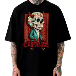 Caifanes Devil Skull Art Comfort Color Printed Tee Ring-Spun Cotton Soft-Washed T-Shirt Trendy Tops Perfect Gift