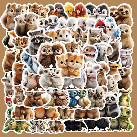 Cartoon Animal Series Sticker, 55pcs/set Waterproof Self Adhesive Decals with Box, Decor Sticker for Gift Greeting Card Water Bottle Laptop Phone, Accessories, Self Adhesive Stickers