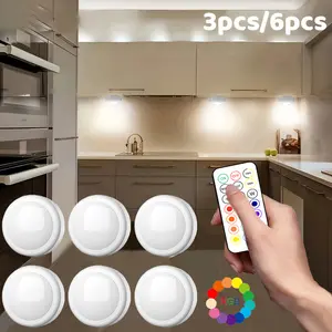 Battery Operated LED Puck Lights with Remote, RGB 13 Color Changing Wireless Stick On Light Closet Push Lights Under Cabinet Lighting with Dimmer & Timer for Party, Gaming, Halloween Xmas Decor