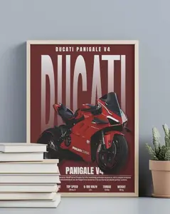 [Sale Off Up To 50%] Ducati Panigale V4 Motorcycle Art Print Bike poster, Biker Garage Wall Decor Red