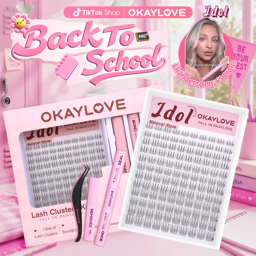 OKAYLOVE Idol | Brown Idol Lash Clusters Kit | D Curl Wispy Lash Extension Kit | Look Like Real Lashes DIY Eyelash at Home for Natural Makeup Girl Gifts #backtoschool #sohochic