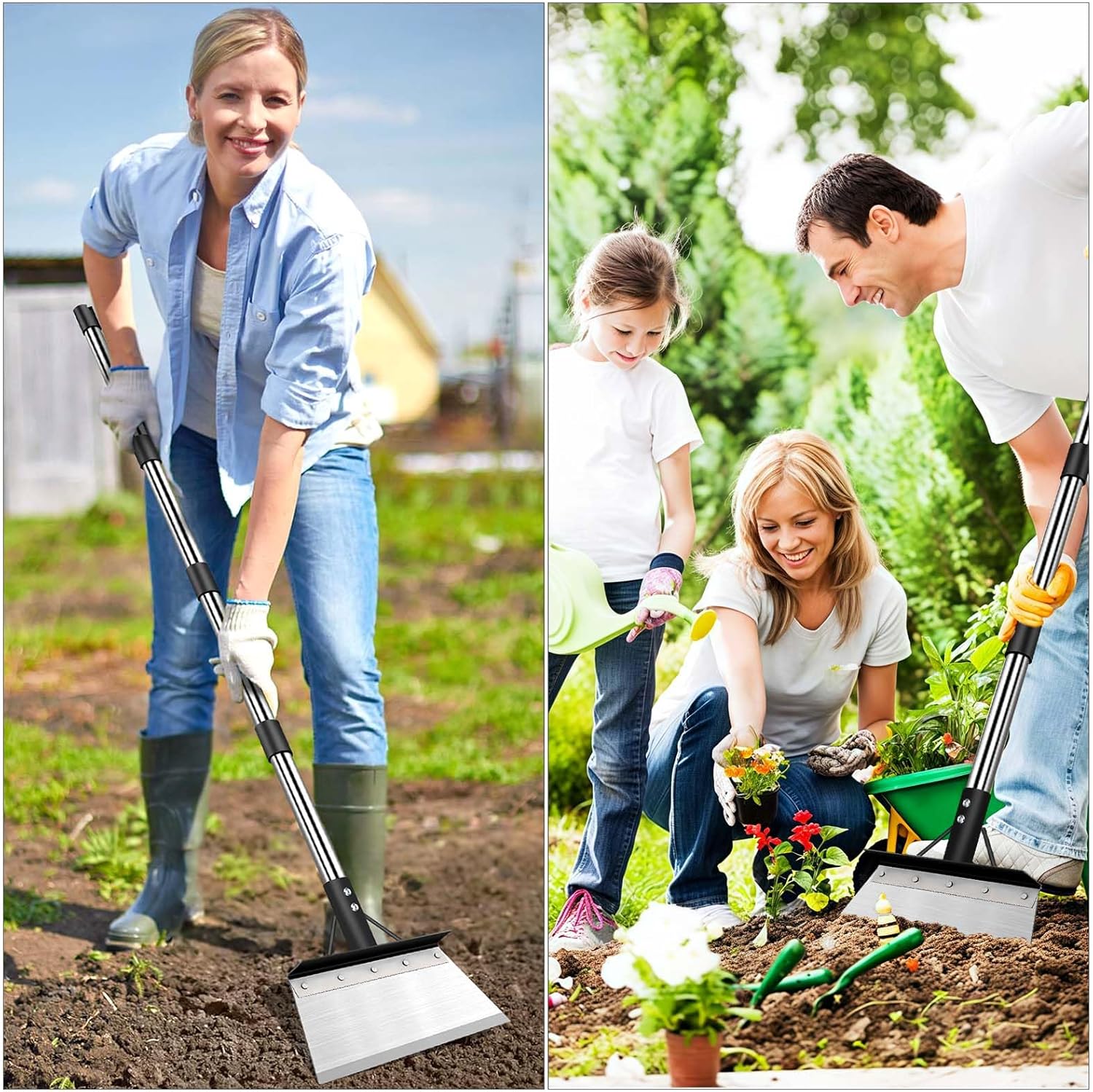Multifunctional Heavy Duty Garden Cleaning Shovel with Adjustable 59" Handle – Steel Scraper Tool for Weeding, Digging & Ice Removal
