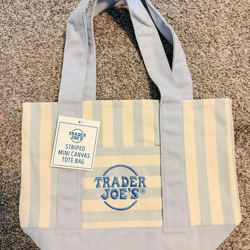 Trader Joe’s Striped Canvas Tote Bag - Cute Versatile Reusable Handbag, Lightweight Portable Daily Shopping Accessory, 4 Pastel Color Options (Trader Joes Bag)