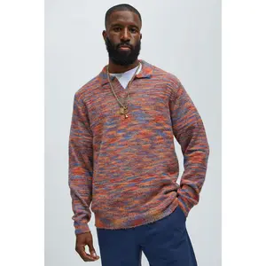 Blinded Mohair Johnny Collar Sweater - Red/combo