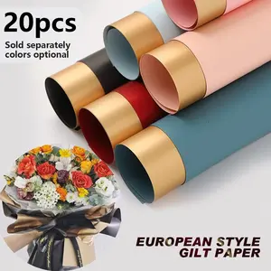 High-End Double-Sided Gold Foil Flower Packaging Paper, Waterproof Bouquet Wrapping (20 Sheets/package), Ideal for Weddings Themed Gift Box, Florists Teacher Gifts, Teacher Appreciation Gift