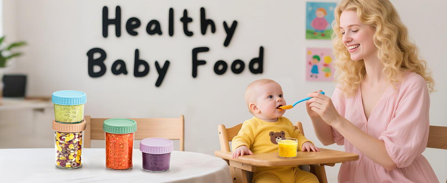 6 Pack 4oz Glass Baby Food Storage Containers with Lids, Leakproof BPA Free Baby Food Jars, Microwave Dishwasher Freezer Safe, Reusable