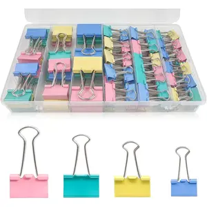 110PCS Colored Binder Clips Assorted Sizes, 4 Sizes Large Medium Small Mini Paper Clamps Set, Cute Office Supplies for Home School Organizing, Available in Blue Pink Yellow Green
