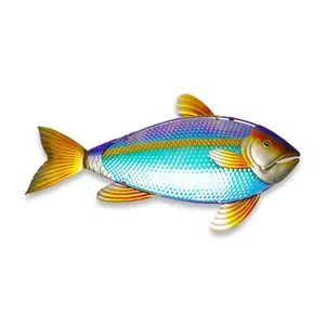 G128 32 in Yellowtail Fish Metal Wall Art Decor | Coastal Ocean Theme Indoor Outdoor Wall Art Hanging Decor for Bedroom, Living Room, Garden, Patio