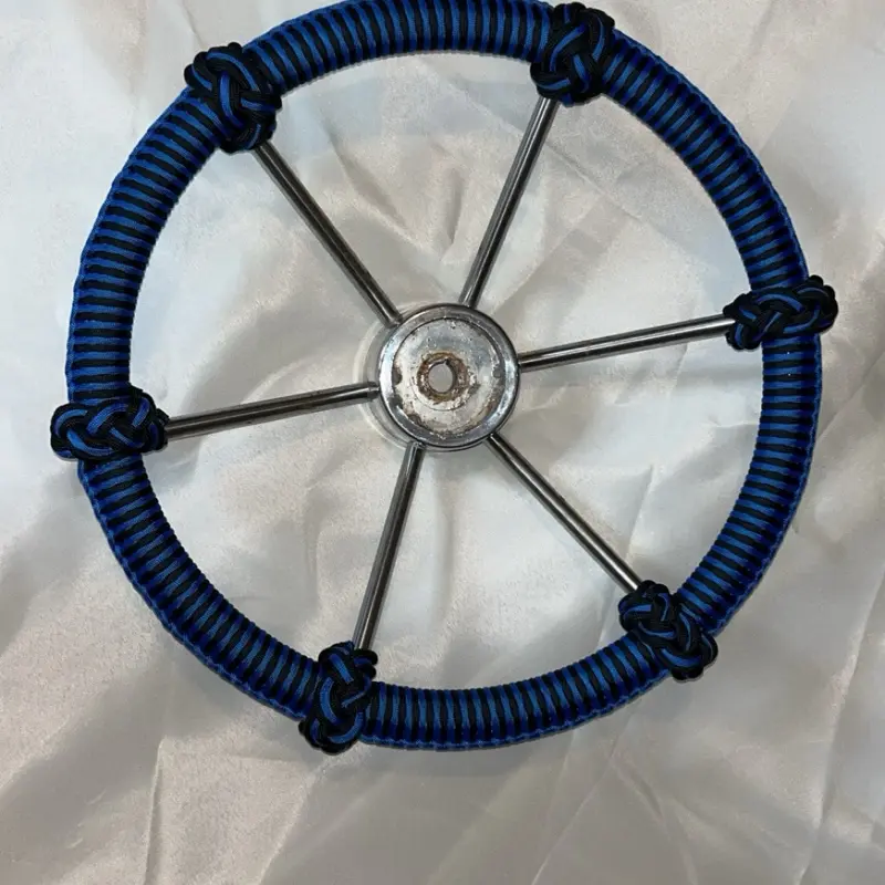 Paracord-wrapped boat steering wheel