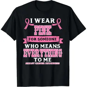 I Wear Pink For Breast Cancer Awareness Men Womens T-Shirt,Black crew neck cotton S-5XL plus size T-shirt,Hope & Strength Fabric Top