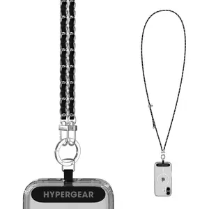 HyperGear TECHcessories | Universal Crossbody Phone Strap | Silver Chain with Black Vegan Leather