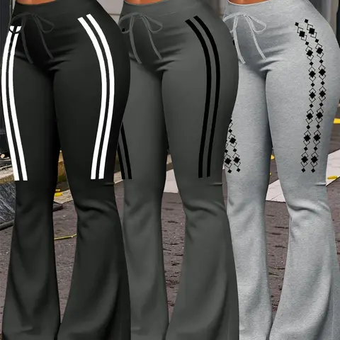 Women's Casual Fashion Long Pants, Unique Print, Drawstring Waist, Milk Silk Yoga Pants, All-Season Wide Leg Jogger Pants