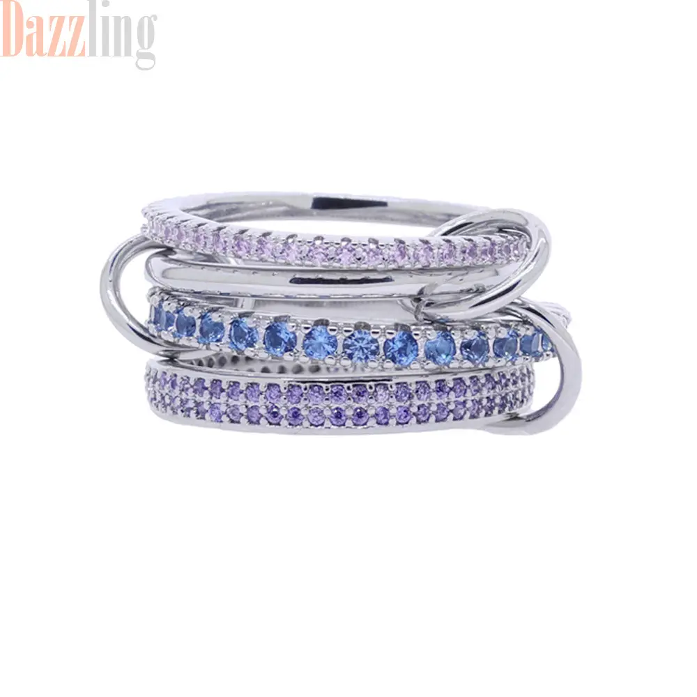 Silver Pink Blue Stone 4 Ring