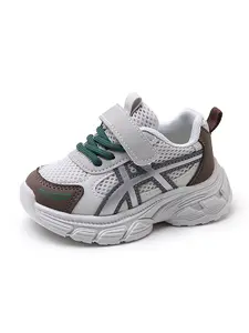 2026 Spring Kids Two-Color Mesh Dad Shoes, Unisex Velcro Breathable Sports Shoes, Athletic Trainers, Anti-Slip Soft Sole Casual Sneakers, Athletic Footwear
