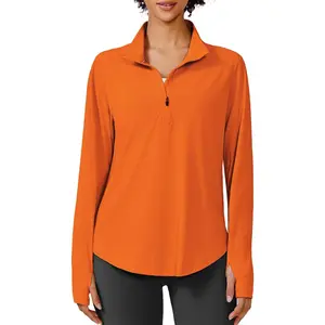 Long Sleeve Workout Tops for Women UPF 50+ Sun Shirts Half Zip Quick Dry Hiking Athletic Running Fishing Shirts