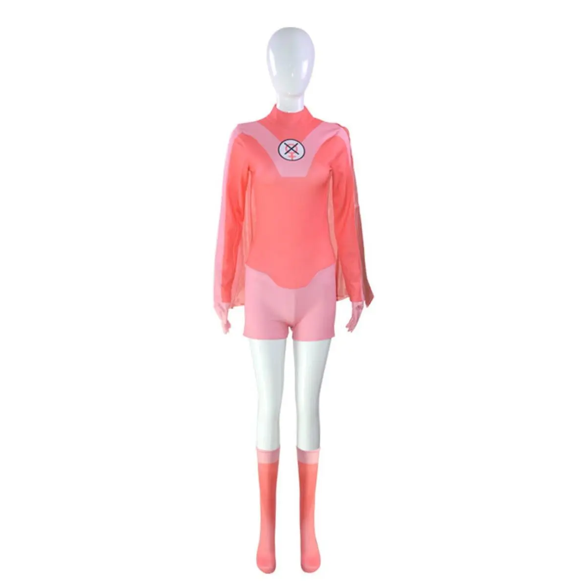 Atom Eve Pink Jumpsuit Cosplay Costume Set with Cloak Stockings for Comic Con Convention