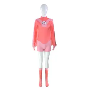 Atom Eve Pink Jumpsuit Cosplay Costume Set with Cloak Stockings for Comic Con Convention
