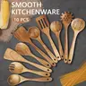 10-Piece Non-Toxic Food Grade Wooden Cooking Utensils Set - Durable Natural Wooden Spatulas & Turners with Handles, Safe for Non-Stick Pans, Kitchen Tools & Gadgets