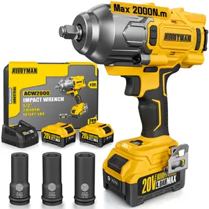 【fathersdaygift】Cordless Brushless Impact Wrench, 1475 ft-lbs (2000N.m), 1/2 High Torque power impact gun, 3-Mode Speed, 4000mAh Battery, 3 Sockets, Electric Impact Wrench Set for Car Tire Truck RV Mower Automotive Vehicle Tool Repair Tool