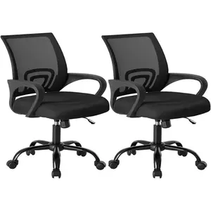2 Pack Ergonomic Office Chair Mid-Back Mesh Design Built-In Lumbar Support 90°-120° Rocking Mode Height Adjustable Fixed Armrest 360° Swivel Silent Caster Computer Chair