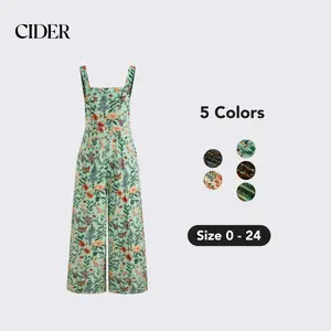 Cider [5 colors, size 0-24] Updated Fabric Corduroy Square Neck Floral Pocket Jumpsuit