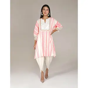 Pink Tribara Afghani Kurta With Dhoti Pants