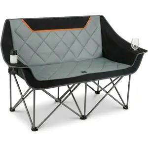 Oversized Fully Padded Camping Chair, Heavy Duty 650LB Folding Camping Loveseat, Quad Fold Double Camping Couch with Cup Holders & Carry Bag for Outdoor, Lawn, Sports Events Black