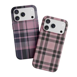Fashion Checkered 2-in-1 Phone Case for iPhone 17/16/15/14/13/12 Series Dark Blue Grid Protective Case