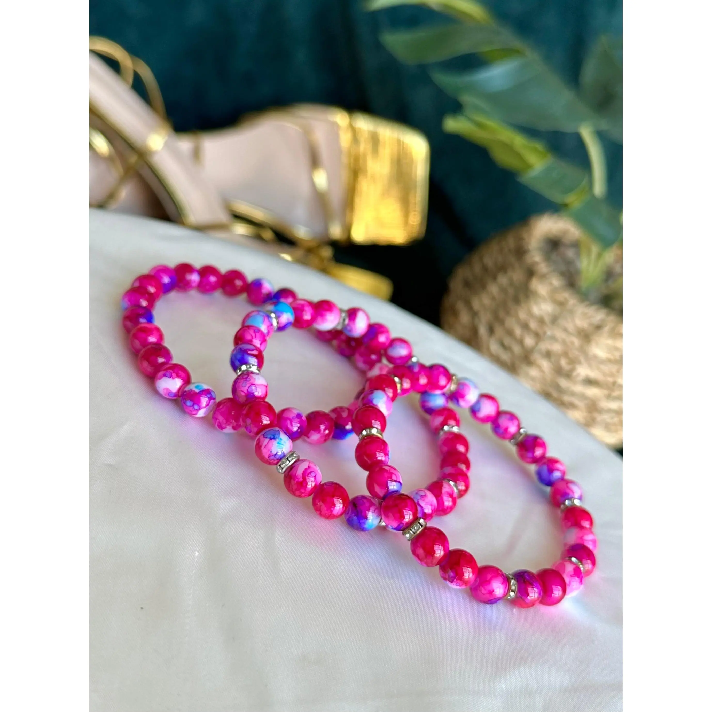 Raspberry Pink Marbled Bracelets