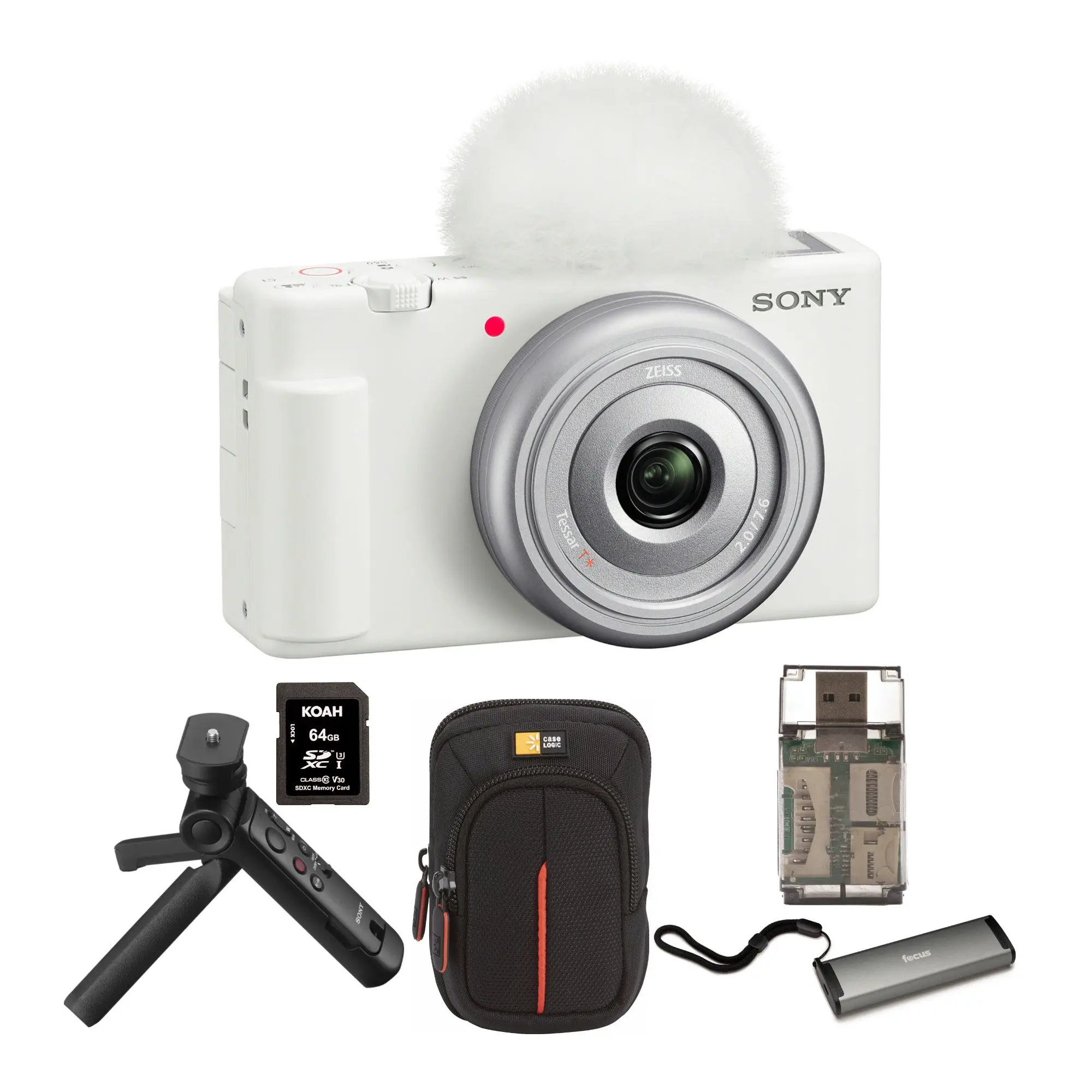 Sony ZV-1F Vlog Camera (White) with Vlogger Shotgun Microphone and Vlogger Accessory Kit bundle