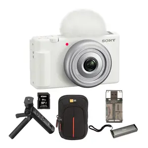 Sony ZV-1F Vlog Camera (White) with Vlogger Shotgun Microphone and Vlogger Accessory Kit bundle