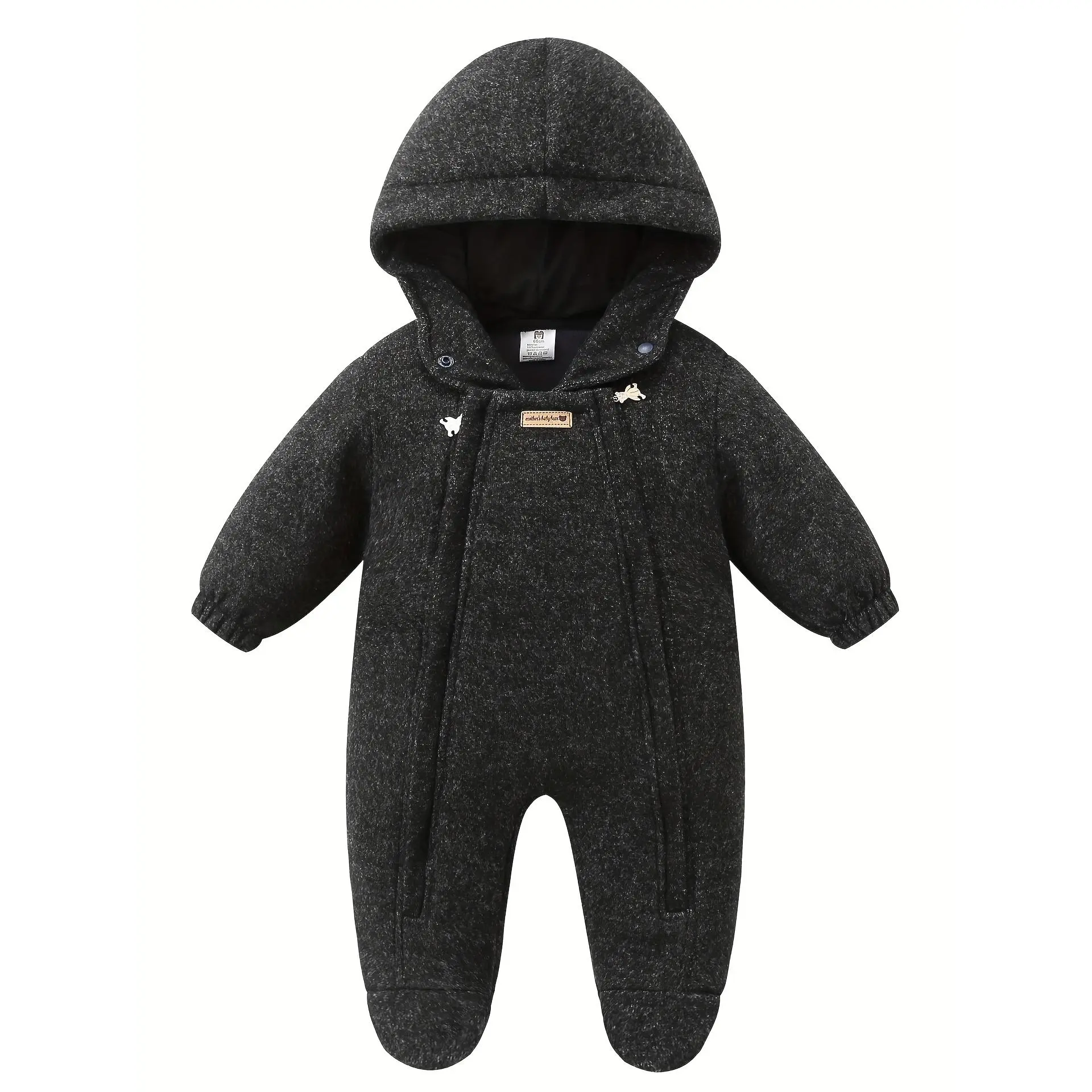 Baby & Toddler Winter Snowsuit, Warm Fleece-Lined Hooded Onesie, Waterproof Outerwear with Zippered Pockets for Outdoor Play, Polyester Clothes