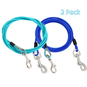2 Pack 10ft Tie Out Cable for Dogs up to 25lbs - Rust Proof Training Dog No Tangle Cable for Yard and Camping Outdoor