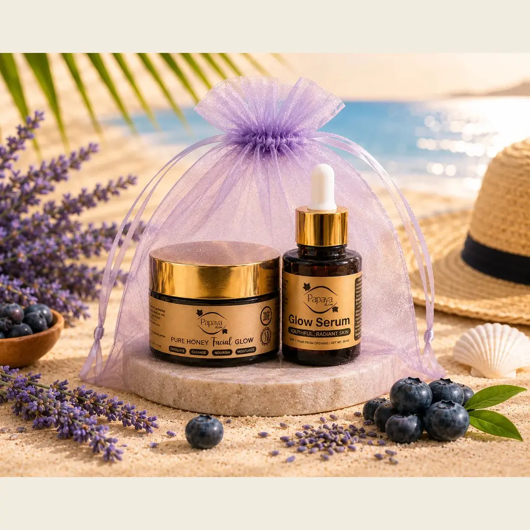 Summer Lavender Glow Bundle: Pure Honey Facial Glow Scrub & Glow Serum Skincare Set