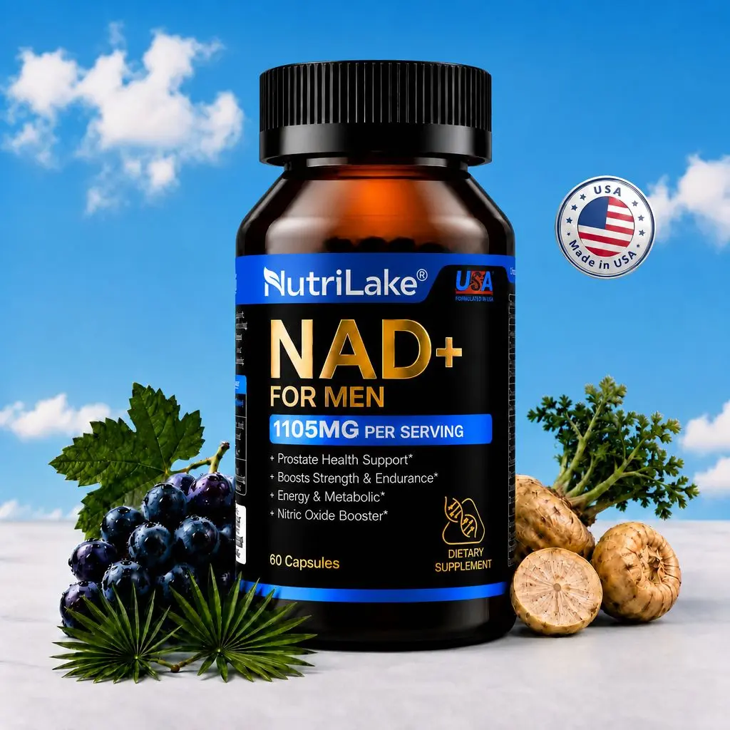 NutriLake NAD+ Supplements for Men-Liposomal,Energy Support,Wrinkle Defense,Complex with Trans-Resveratrol,CoQ10,Ashwagandha,Niacin,Vitamin B6,Supports Cellular Renewal, Energy & Performance - 60 Capsules Dietary Supplement Vitamins