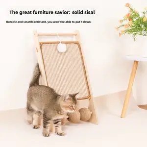 Sisal Cat Scratcher Vertical L-Shaped Wooden Cat Tree Wear-Resistant No Debris Detachable Climbing Toy