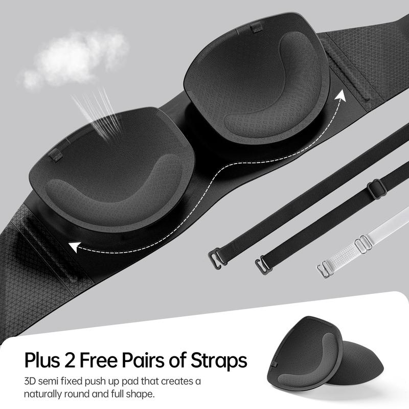 OEAK Womens Solid Strapless Bandeau Bras Non Slip Bras Push Up Wireless Padded Bras Supportive Seamless Bra Comfortable Tube Bra