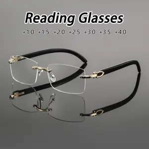 Men's Metal Square Frameless Reading Glasses, Vintage Simple Style, Fashionable Old Readers, Suitable for Daily Use at Home, Reading Eyeglasses, Rimless Eyeglasses