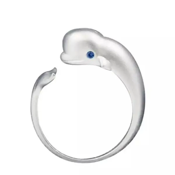 Cute Dolphin Animal Ring Blue Eye 3A Zircon Adjustable Silver Ring