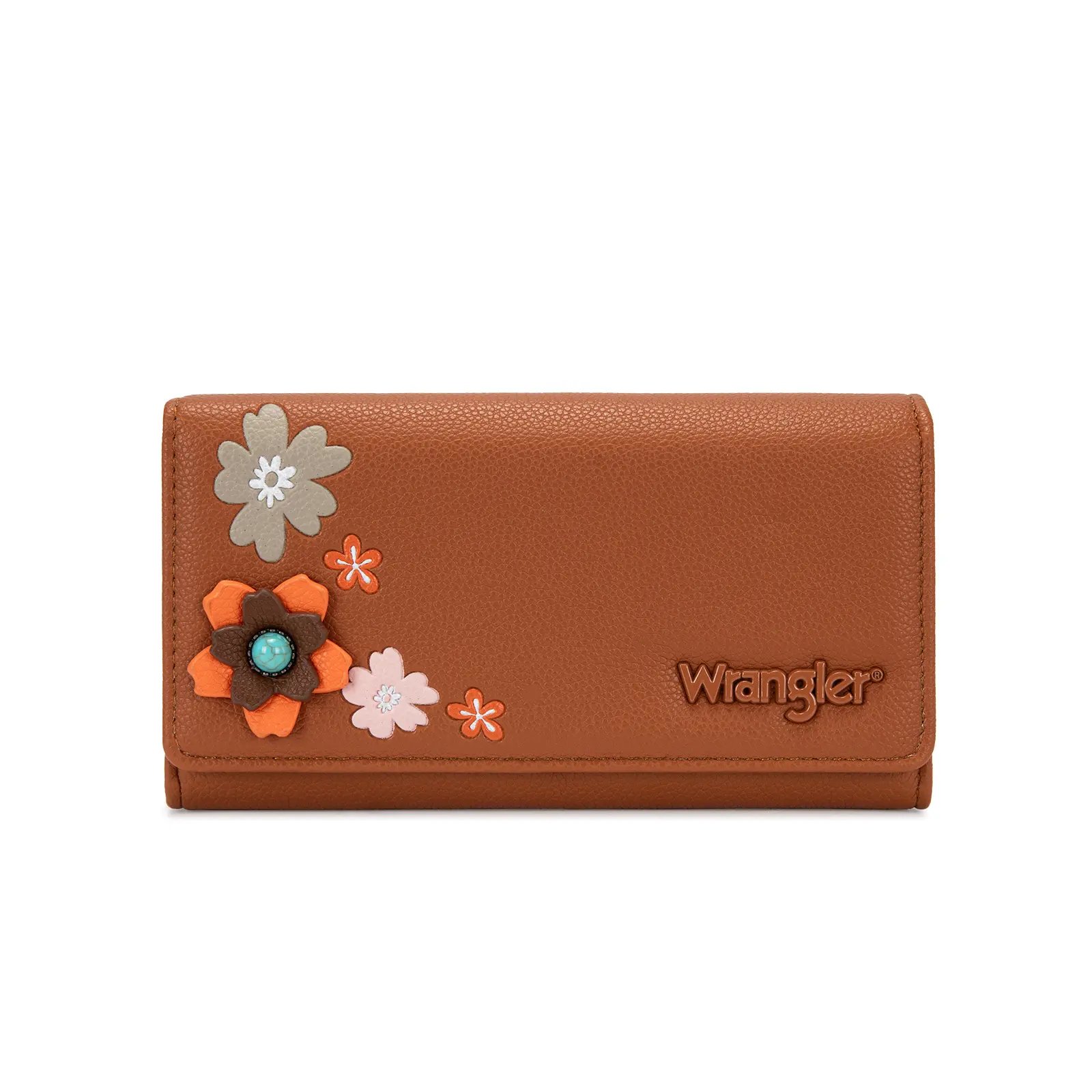 Wrangler Women's RFID Trifold Wallet, Floral Concho Long Clutch Wallet with Large Capacity Card Slots and Cash Compartments