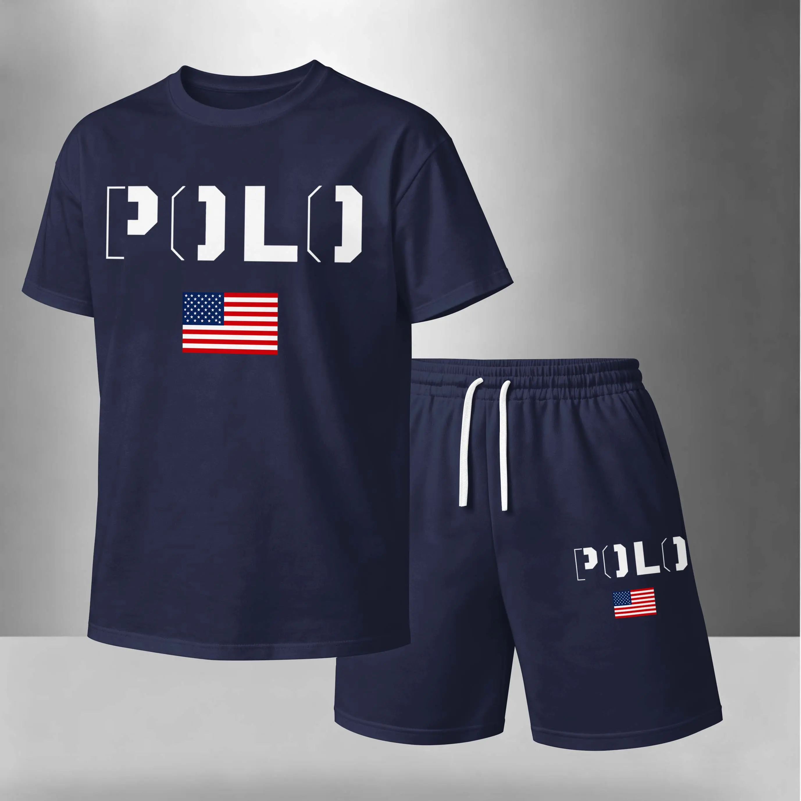 Men’s Summer 2 Piece Set, Flag Usa Letter Print Short Sleeve T Shirt and Drawstring Shorts Matching Outfit, Lightweight Breathable Casual Set for Travel, Streetwear, Beach, Vacation, and Daily Wear Pants Fabric Cotton