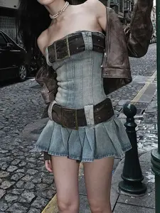 Denim Mini Dress With Belts