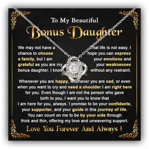 Bonus Daughter Necklace From Stepdad, Step Daughter From Stepmom, Stepdaughter Necklace From Step Dad, Birthday Anniversary Necklaces With Message Card#1023, White Love Knot Necklace Christmas Gifts, Jewelry Gifts, Birthday Gifts