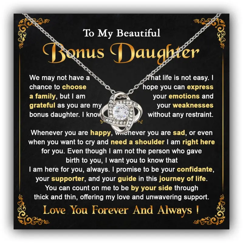 Bonus Daughter Necklace From Stepdad, Step Daughter From Stepmom, Stepdaughter Necklace From Step Dad, Birthday Anniversary Necklaces With Message Card#1023, White Love Knot Necklace Christmas Gifts, Jewelry Gifts, Birthday Gifts