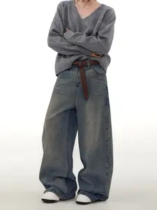 UP.THE Men’s Loose Fit Jeans Retro Y2K Wide-Leg Street Skate Pants Casual Denim Long Pants Breathable Fabric Loose Fashion Style